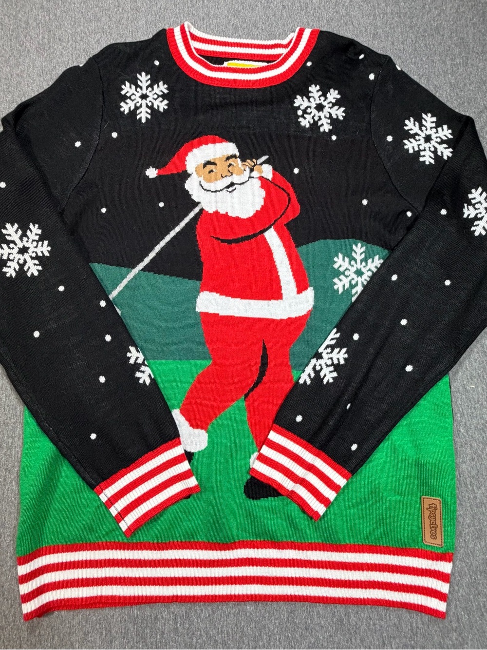 Tipsy Elves Golf Santa Black Christmas Ugly Sweater Mens Large Holiday